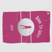 Leuke Elegante Golfer Sport Silhouette Roze Modern Golfhanddoek (Horizontaal)