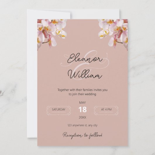 Leuke Elegante Lichtbruine Foto Bruiloft Uitnodigi Kaart (Achterkant)