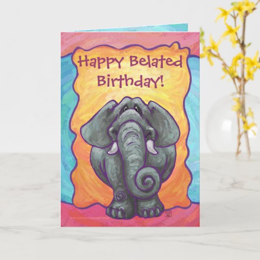 Leuke Elephant Verlaat Verjaardag Kaart (Gele Bloem)