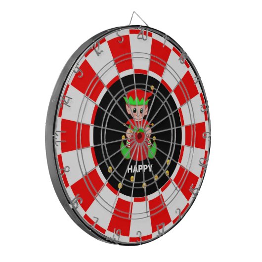 Leuke Elf en Gouden Confetti op Zwart Rood & Wit Dartbord (Voorkant Links)