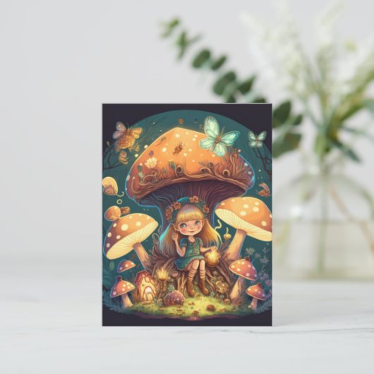 Leuke elfjes spelen met een paddenstoeltje briefkaart (Staand voorkant)