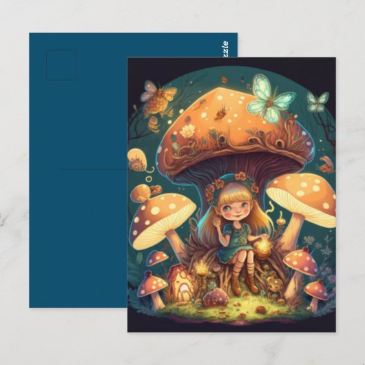 Leuke elfjes spelen met een paddenstoeltje briefkaart (Voorkant / Achterkant)