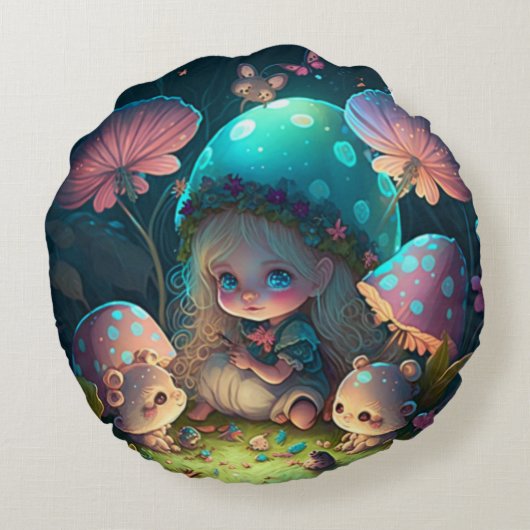 Leuke elves spelen onder paddenstoelen kussen (Achterkant)