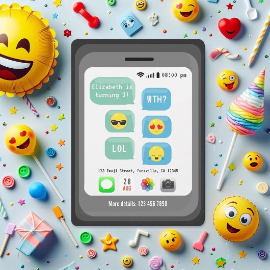 Leuke Emoji-tekstbericht Kinderen Verjaardagsfeest Kaart