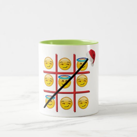 Leuke emoji tic-tac-toe emoji kerst mok-ontwerp tweekleurige koffiemok (Center)