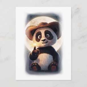 Leuke en Aardige Film Panda Karakter op een Witte Feestdagenkaart
