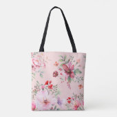Leuke en Classic Roze Bloemen Canvas tas (Achterkant)