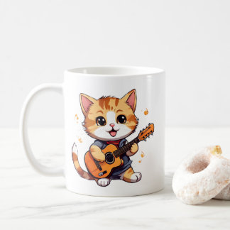 Leuke en coole kleine kat die gitaar speelt koffiemok