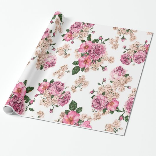 Leuke en elegante  rozen, roze rozen cadeaupapier (Uitgerold)