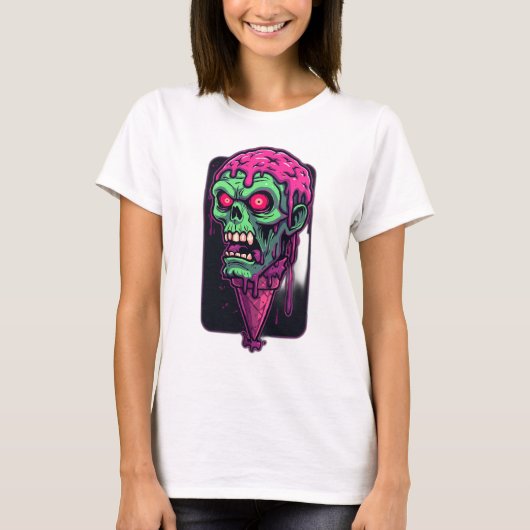 Leuke en enge Halloween Zombie Ice Cream Graphic T-shirt (Voorkant)