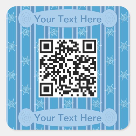 Leuke en Fancy Blue Snowflake QR Code Vierkante Sticker (Voorkant)