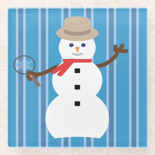 Leuke en Fancy Blue Snowman Detective Glazen Onderzetter (Voorkant)