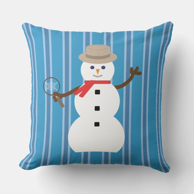 Leuke en Fancy Blue Snowman Detective Kussen (Voorkant)