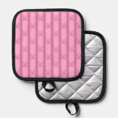 Leuke en Fancy gestreepte roze strik Pannenlap (Voorkant / Achterkant)
