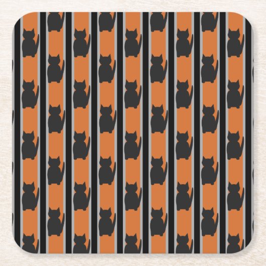 Leuke en Fancy Halloween Black Silhouette Cats Kartonnen Onderzetters (Voorkant)