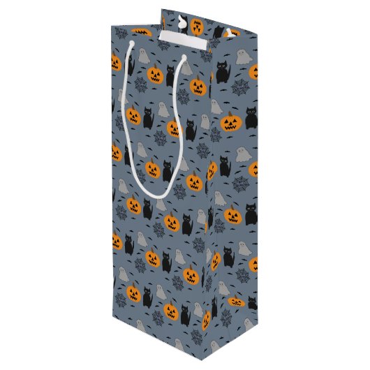 Leuke en Fancy Halloween Cat Ghost Pumpkin Web Wijn Cadeautas (Achterkant Gekanteld)