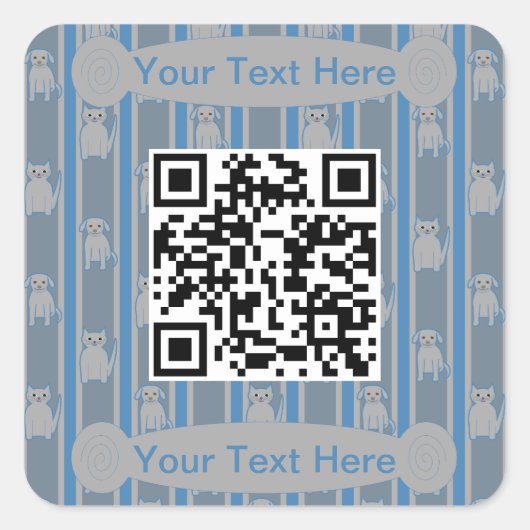 Leuke en Fancy Kat en Hond QR Code Vierkante Sticker (Voorkant)
