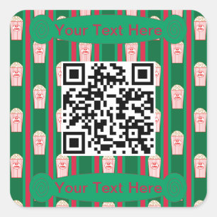 Leuke en Fancy Kerst Popcorn QR Code Vierkante Sticker