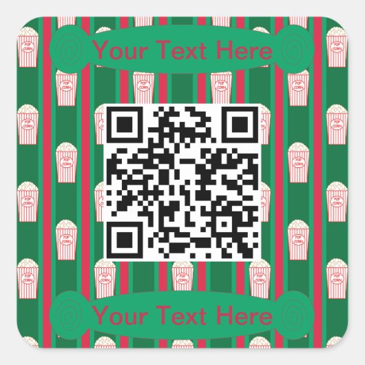 Leuke en Fancy Kerst Popcorn QR Code Vierkante Sticker (Voorkant)