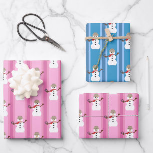 Leuke en Fancy Pink & Blue Snowman Detective Inpakpapier Vel