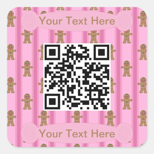 Leuke en Fancy Pink Gingerbread Man QR-code Vierkante Sticker (Voorkant)