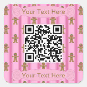 Leuke en Fancy Pink Gingerbread Man QR-code Vierkante Sticker