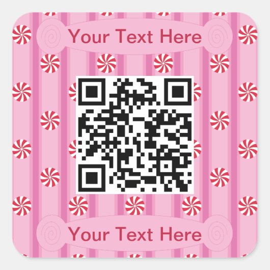 Leuke en Fancy Pink Peppermint QR Code Vierkante Sticker (Voorkant)