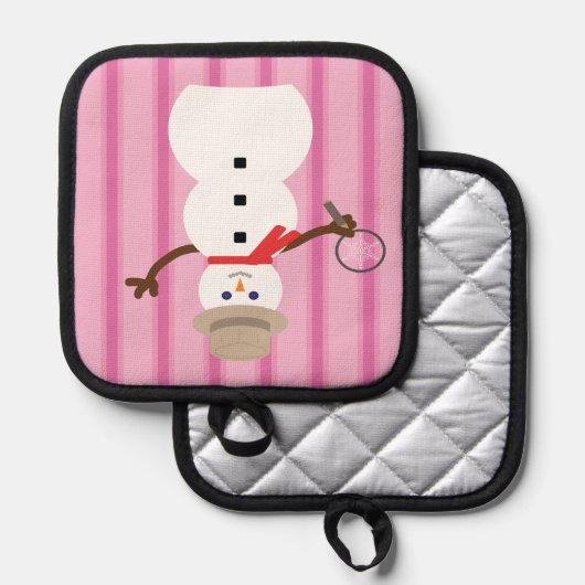Leuke en Fancy Pink Snowman Detective Pannenlap (Voorkant / Achterkant)