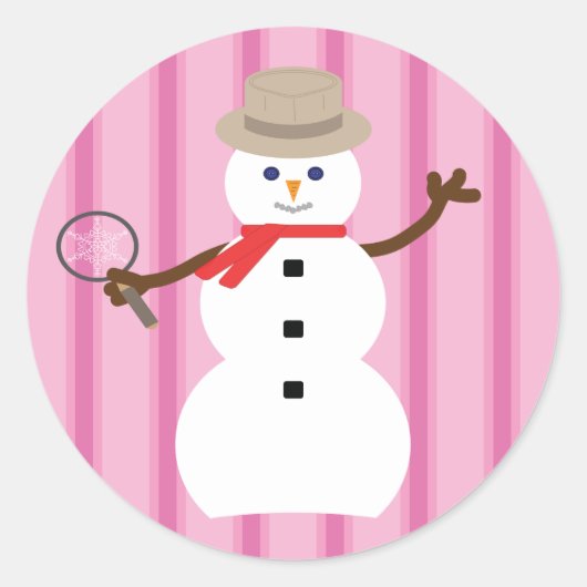 Leuke en Fancy Pink Snowman Detective Ronde Sticker (Voorkant)