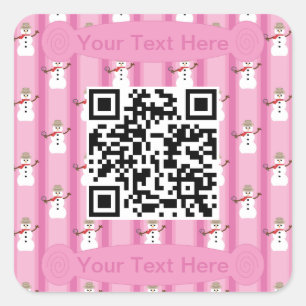 Leuke en Fancy Roze Sneeuwman Detective QR Code Vierkante Sticker