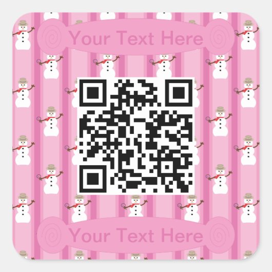 Leuke en Fancy Roze Sneeuwman Detective QR Code Vierkante Sticker (Voorkant)