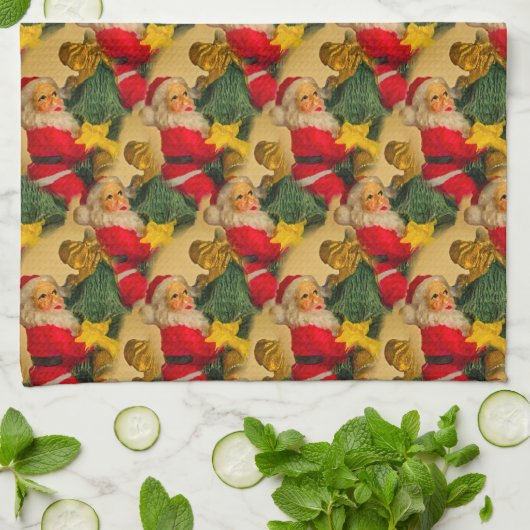 Leuke en feestelijke kerstman op kerstboompatroon theedoek (Gevouwen)