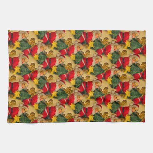 Leuke en feestelijke kerstman op kerstboompatroon theedoek (Horizontaal)
