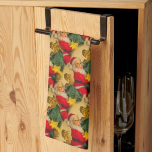 Leuke en feestelijke kerstman op kerstboompatroon theedoek