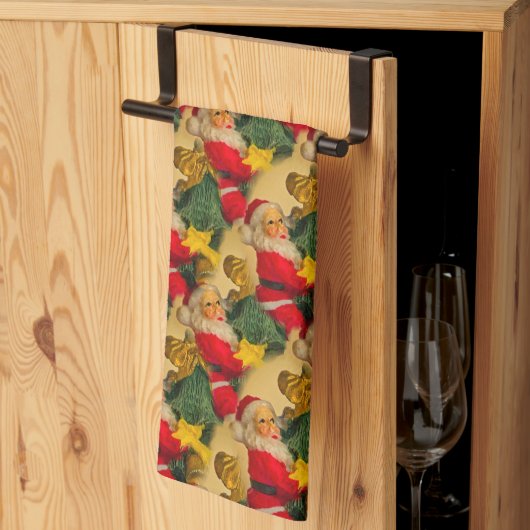 Leuke en feestelijke kerstman op kerstboompatroon theedoek (Derde Gevouwen)