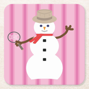 Leuke en Fijne Roze Sneeuwman Detective Kartonnen Onderzetters