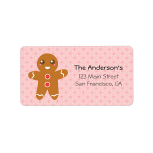 Leuke en Gelukkige Gingerbread Man voor Kerstmis Etiket