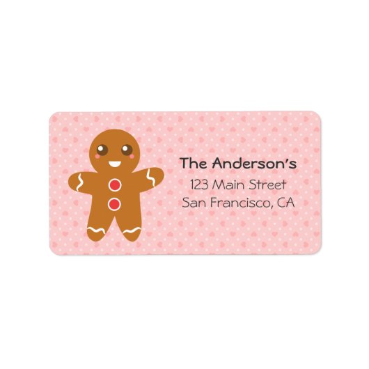Leuke en Gelukkige Gingerbread Man voor Kerstmis Etiket (Voorkant)