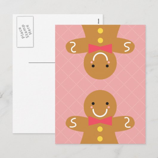 Leuke en Gelukkige Gingerbread Man voor Kerstmis Feestdagenkaart (Voorkant / Achterkant)