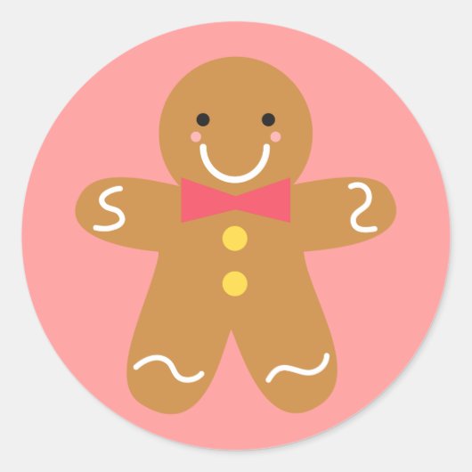 Leuke en Gelukkige Gingerbread Man voor Kerstmis Ronde Sticker (Voorkant)