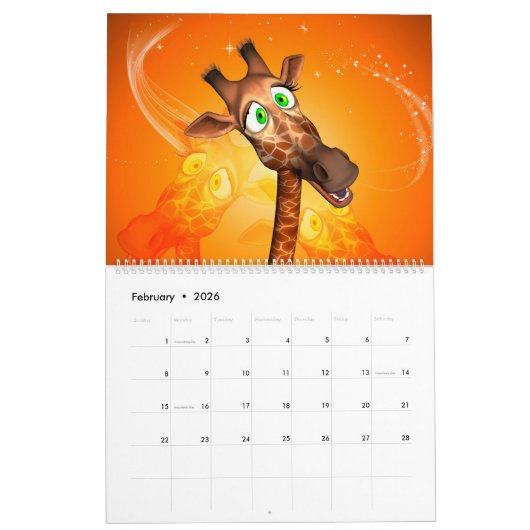 Leuke en grappige cartoon giraffe kalender (Feb 2026)