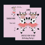 Leuke en grappige dansende koeien - kids birthday<br><div class="desc">Deze Invitation heeft handgetekende schattige koeien in balletrok op roze achtergrond. Unieke en aangepaste uitnodiging voor kinderen Verjaardag en meer. Geschilderd door Marions Artwork.</div>