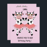 Leuke en grappige dansende koeien - kids birthday<br><div class="desc">Deze Invitation heeft handgetekende schattige koeien in balletrok op roze achtergrond. Unieke en aangepaste uitnodiging voor kinderen Verjaardag en meer. Geschilderd door Marions Artwork.</div>