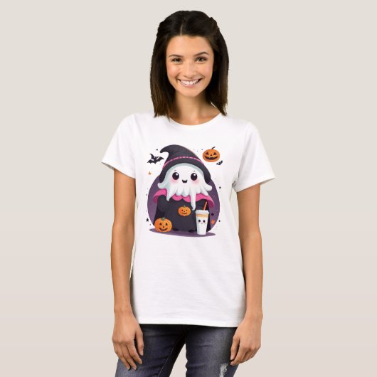 Leuke en grappige geest Halloween chocolade T-shirt (Voorkant volledig)