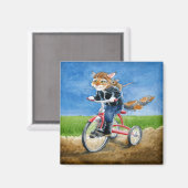 Leuke en grappige kat & muis rijden driewieler mag magneet (Voorkant / Achterkant)