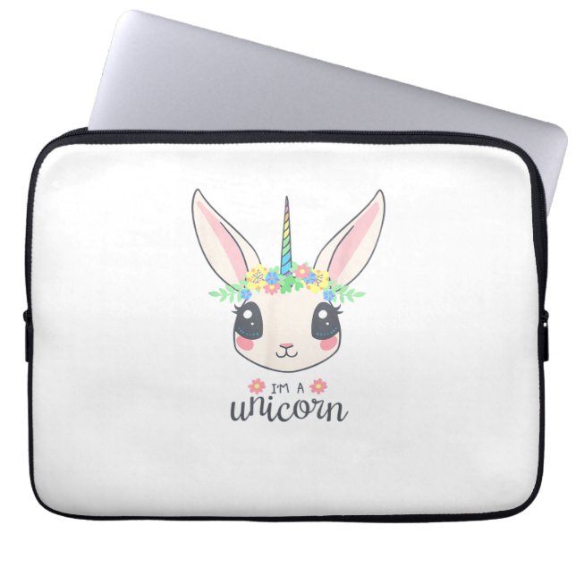 Leuke en grappige konijn eenhoorn laptop sleeve (Voorkant)