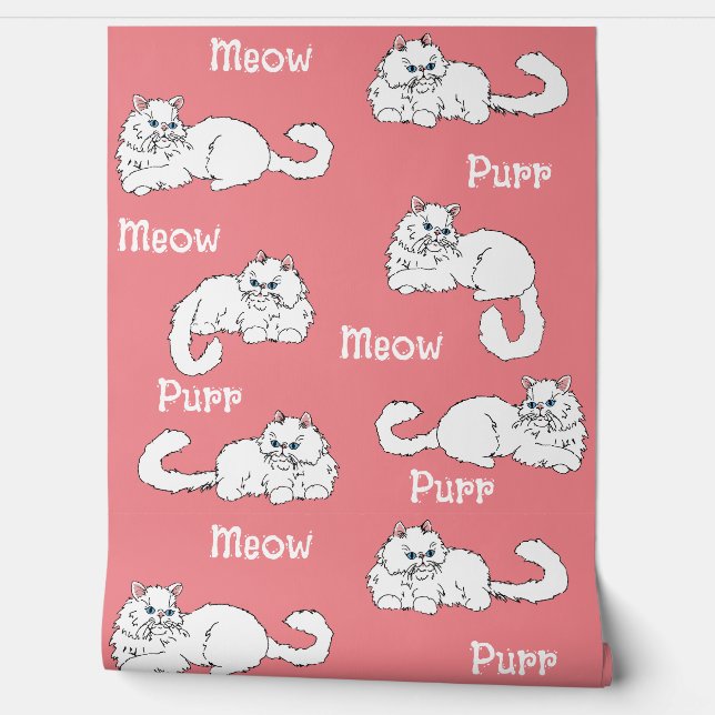 Leuke en grillige Perzische Katten op Roze Behang (Afrollen)