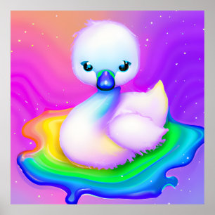 Leuke en kleurrijke Baby Swan Poster