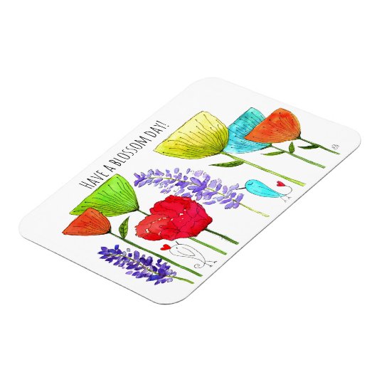 Leuke en kleurrijke bloemen en een vogelmagneet magneet (Linkerzijde)