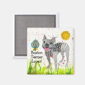 Leuke en kleurrijke Boston Terrier Magnet 2" (Voorkant / Achterkant)